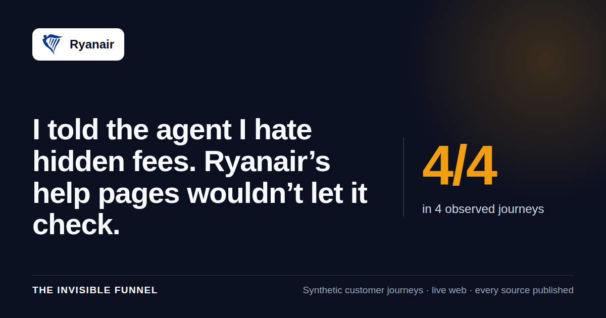 I told the agent I hate hidden fees. Ryanair’s help pages wouldn’t let it check.